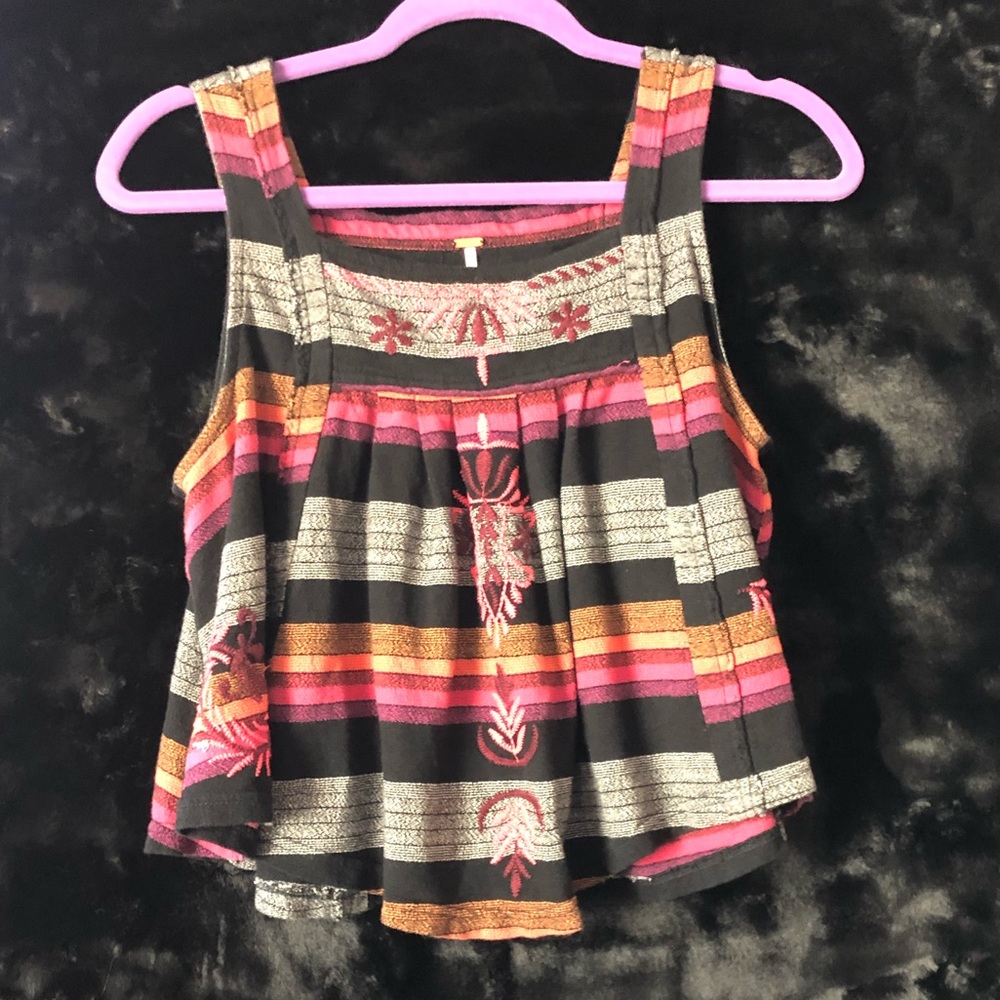 Free People Embroidered Striped Tank